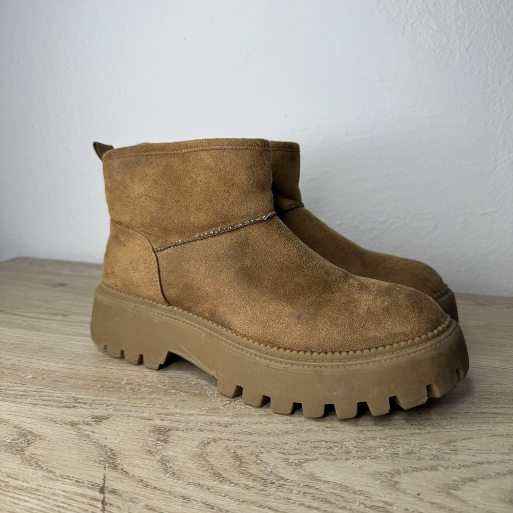 Dolce Vita Laker Tan Faux Suede and Fur Platform Ankle Boots Womens Size 8